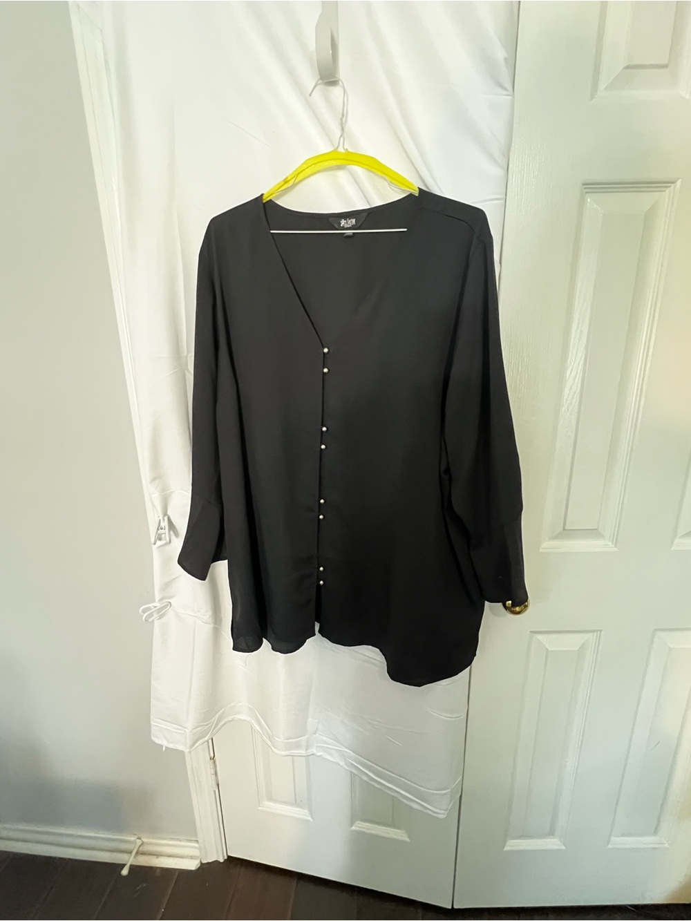 Investments Black Pearl-Button V-Neck Blouse